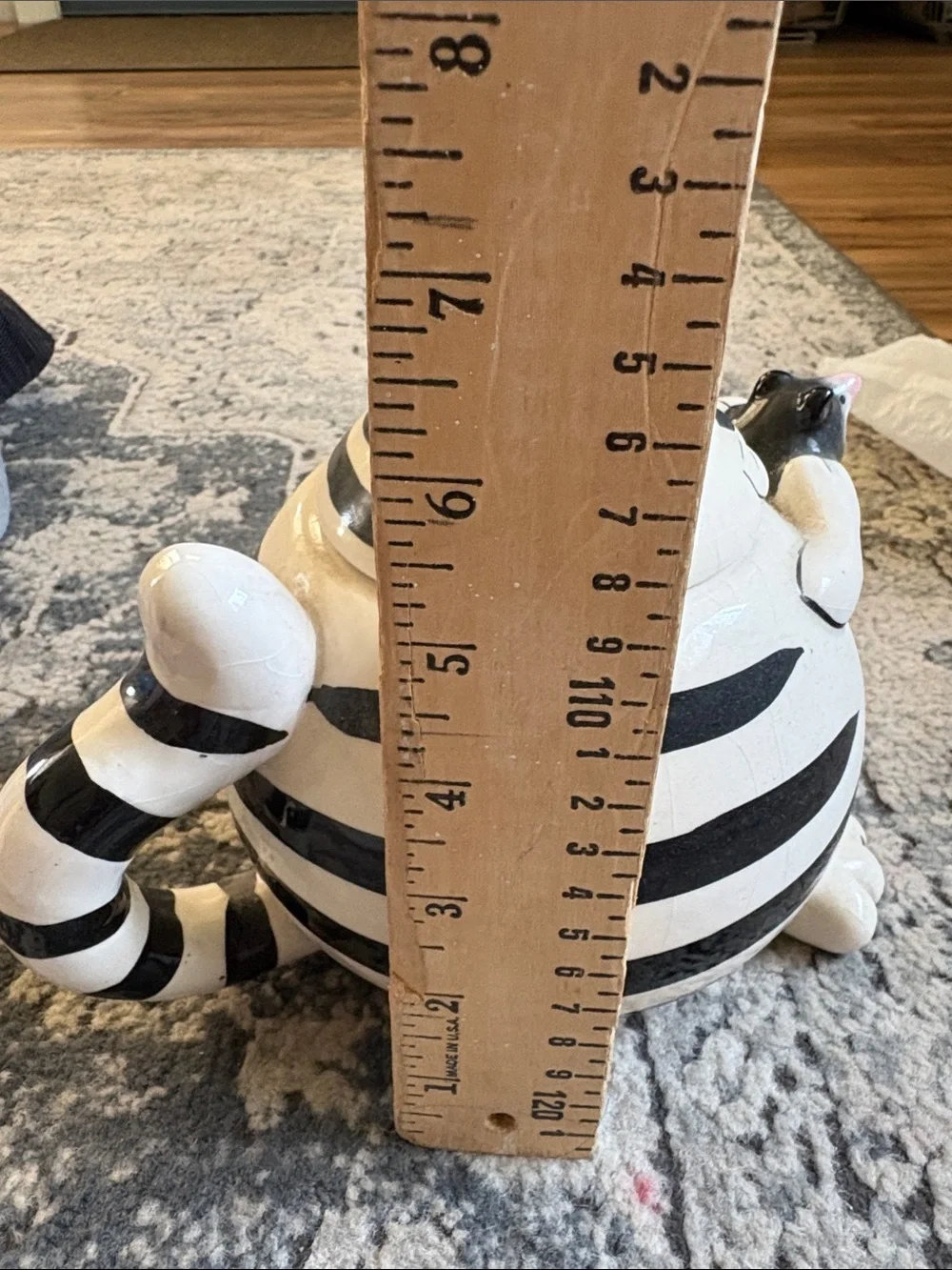 Pier 1 White and Black Striped Ceramic fat Cat Tea pot
